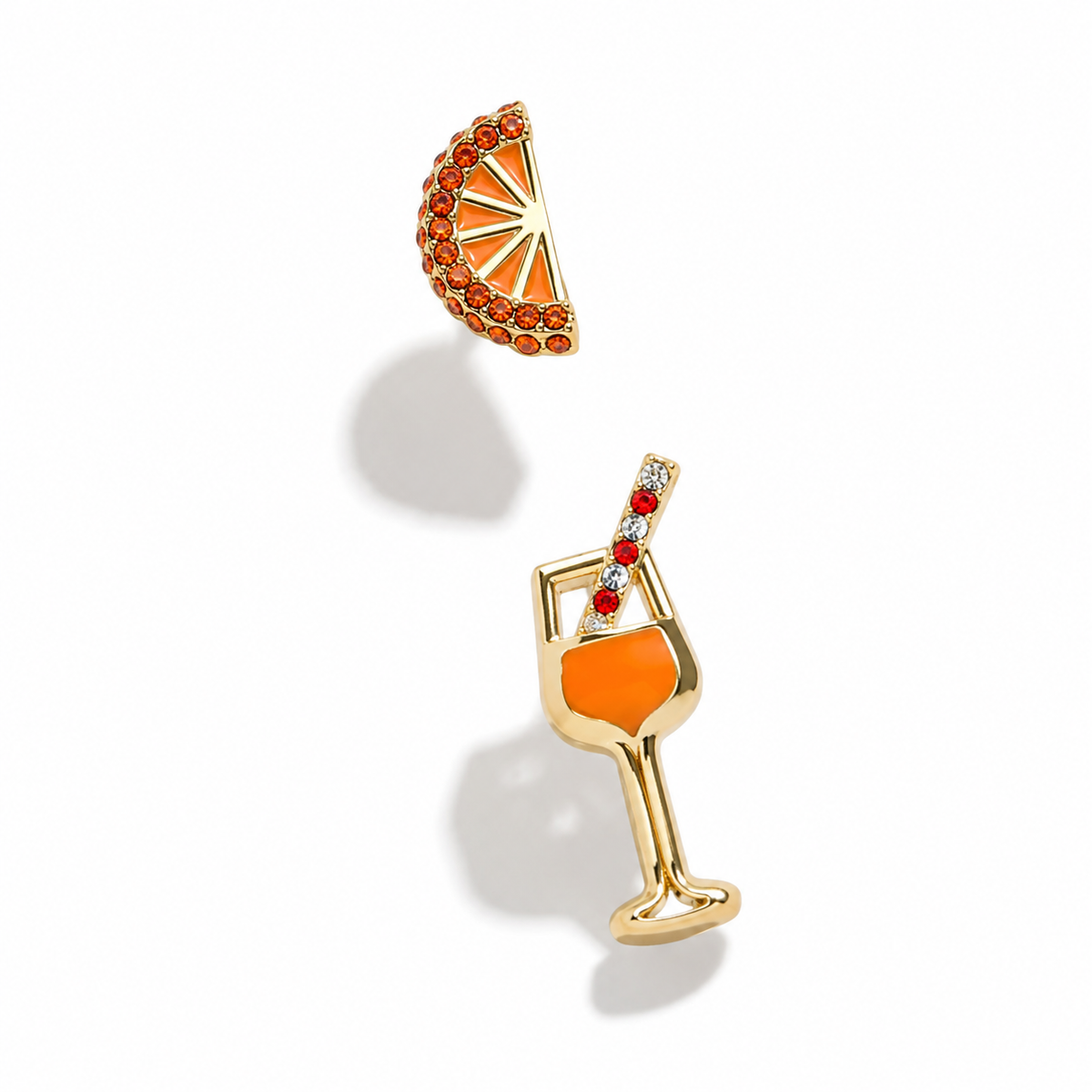 Citrus Spritz Mismatch Stud Earrings – Orange Slice & Cocktail Glass