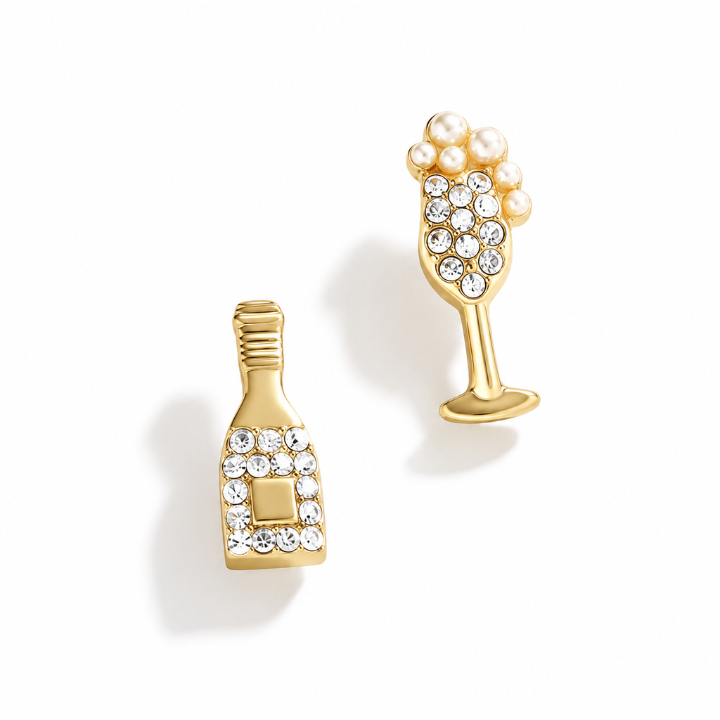 Champagne Celebration Mismatch Stud Earrings – Champagne Bottle & Flute