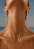 Dual-Tone Chain Drop Hoop Earrings