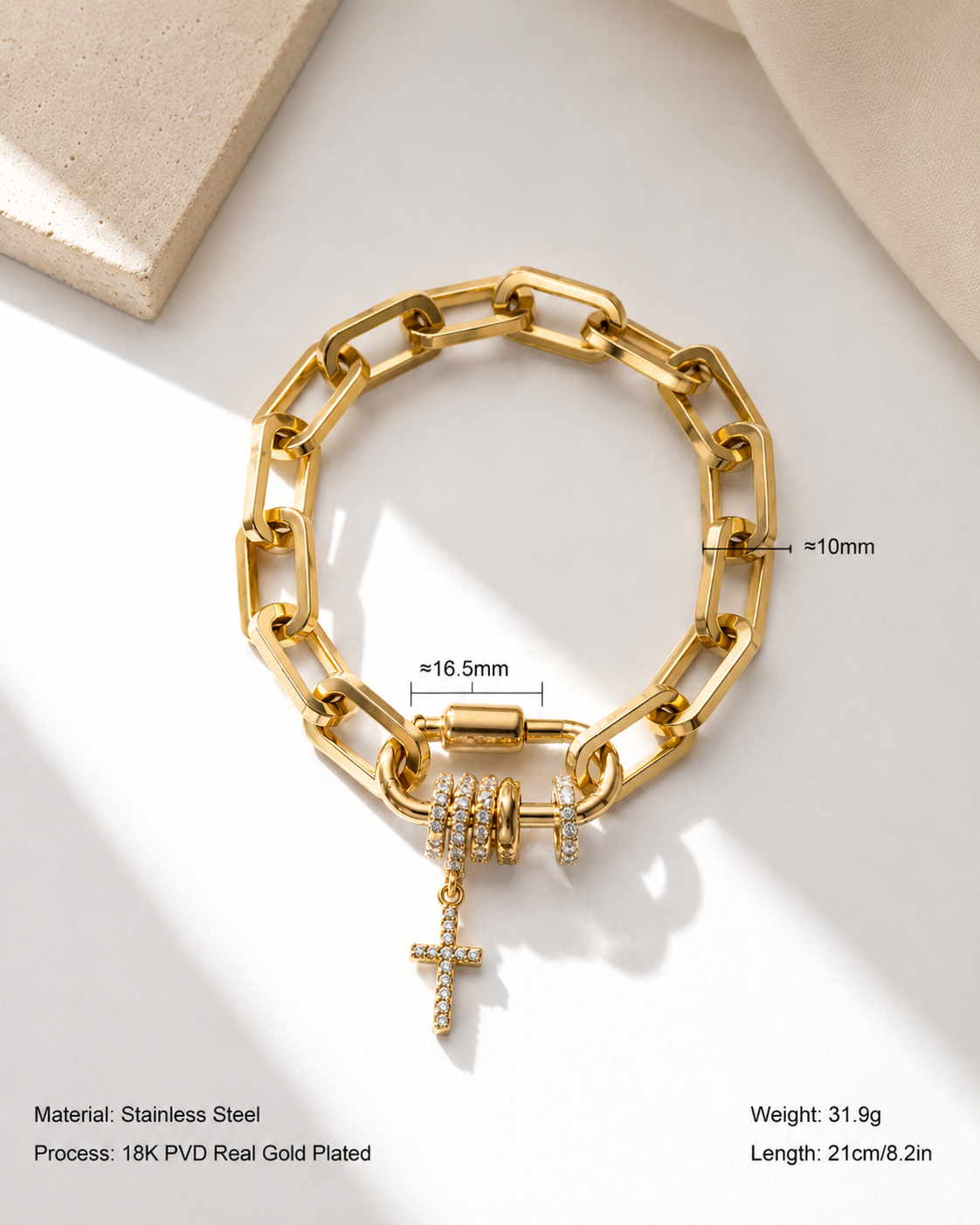 Cross Charm Paperclip Bracelet