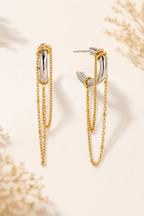 Dual-Tone Chain Drop Hoop Earrings