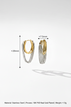 Dual-Tone Chain Drop Hoop Earrings