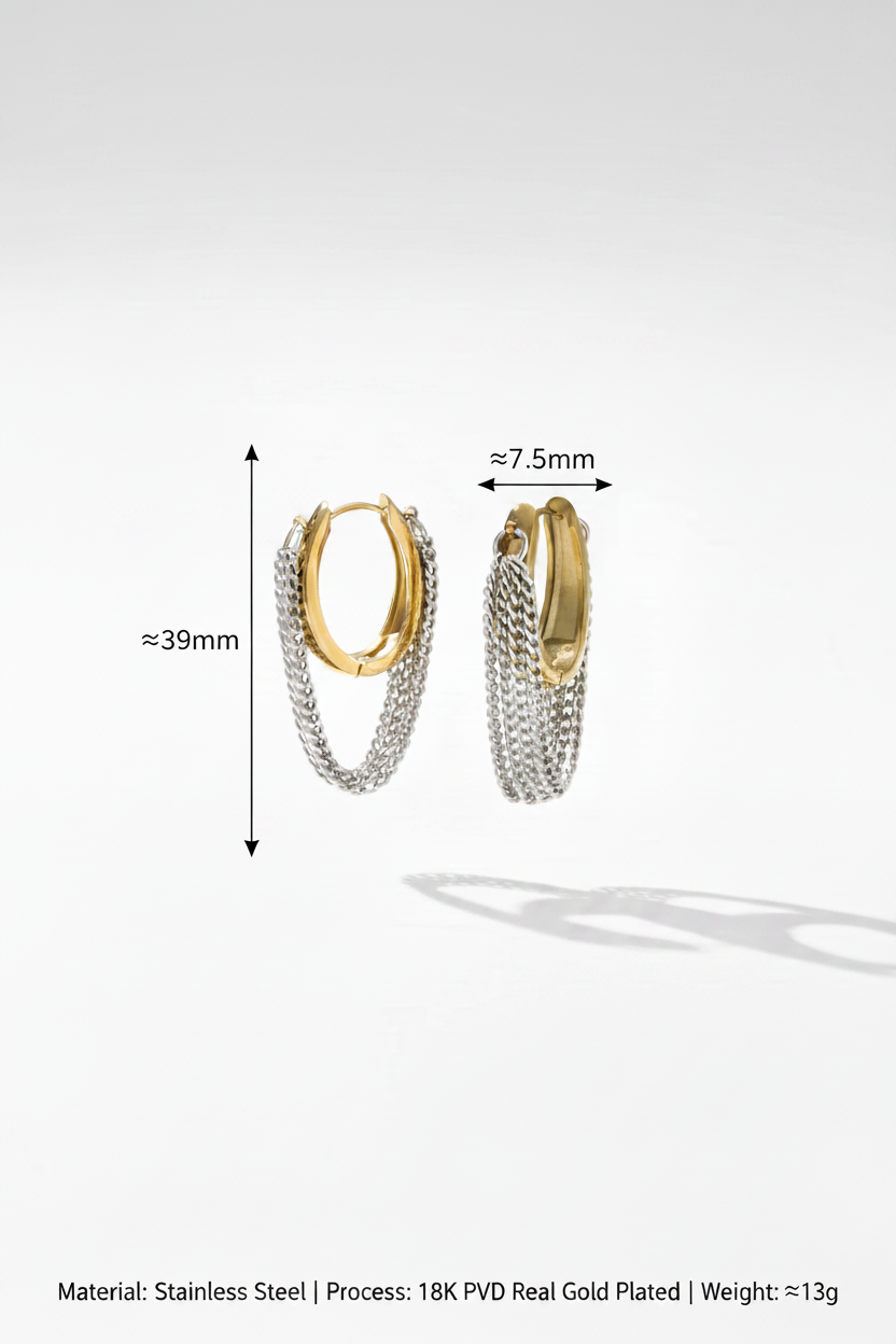 Dual-Tone Chain Drop Hoop Earrings