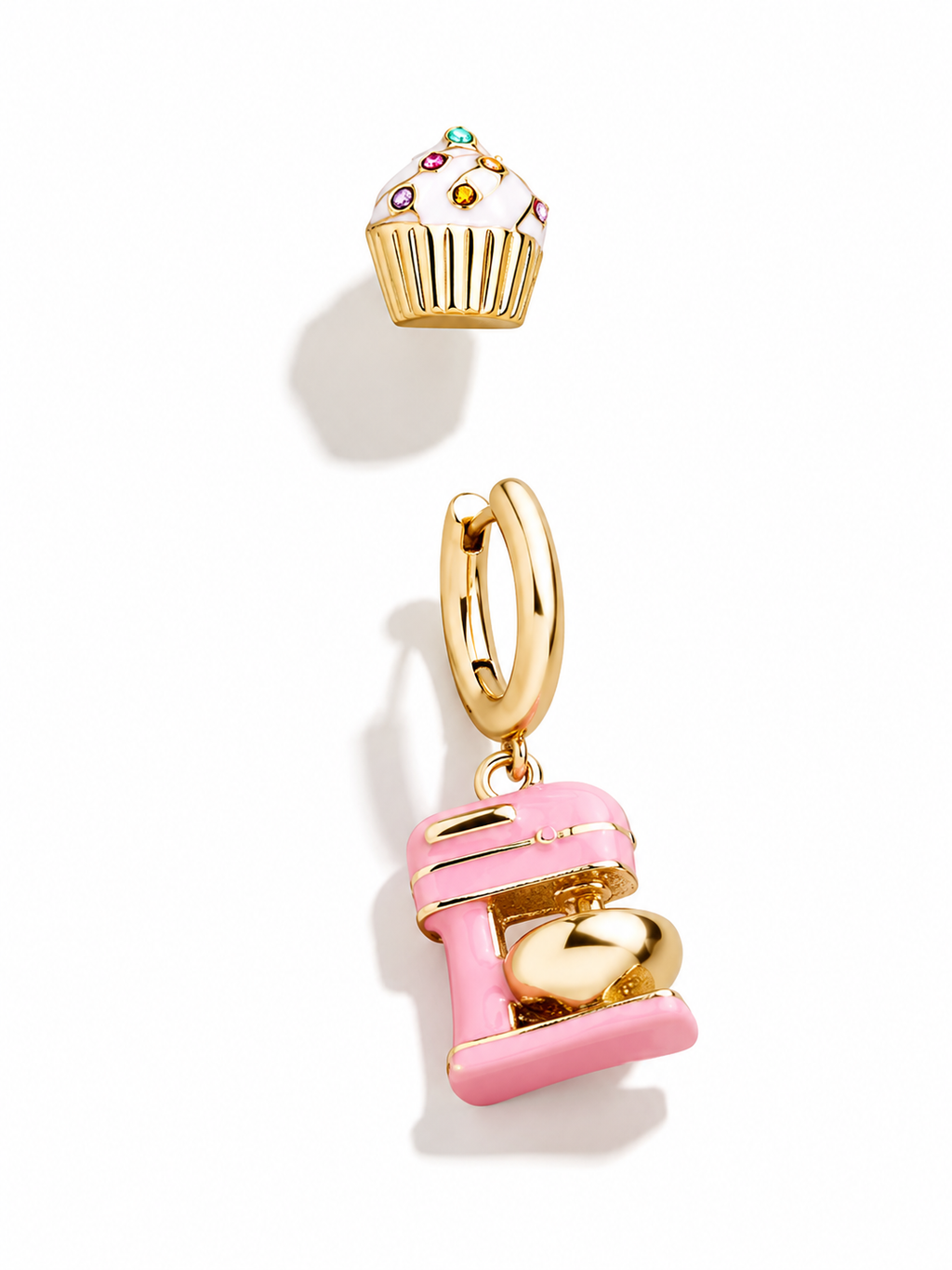 Baker’s Delight Mismatch Hoop Earrings – Cupcake & Mixer Gold-Plated Earrings