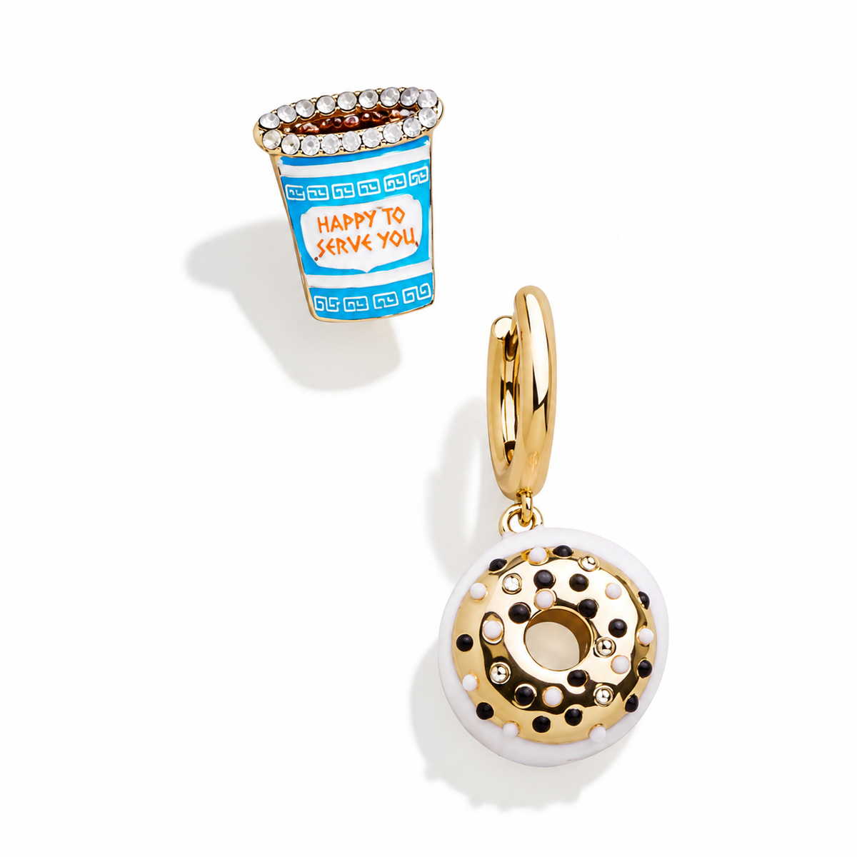 Sweet Treat Mismatch Hoop Earrings – Coffee Cup & Donut Gold-Plated Earrings