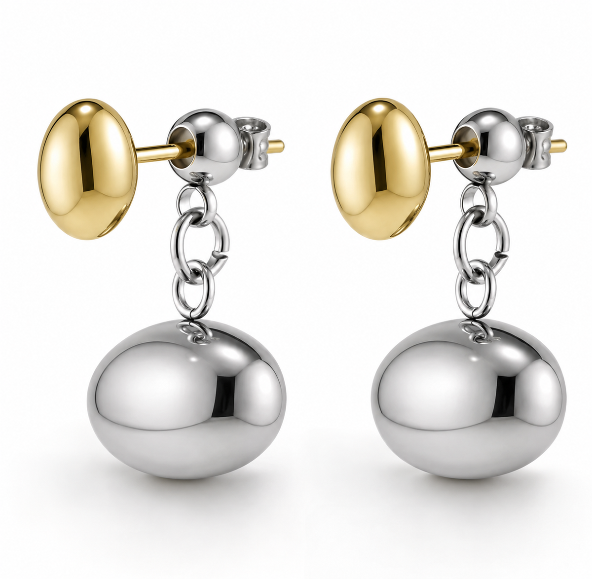 Dual Tone Pebble Drop Earrings