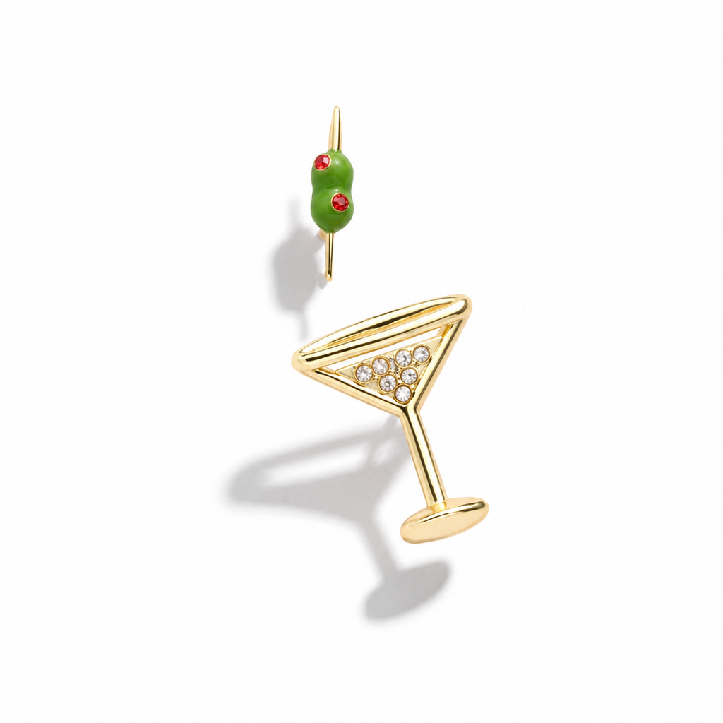 Martini Moments Mismatch Stud Earrings – Martini Glass & Olive Skewer