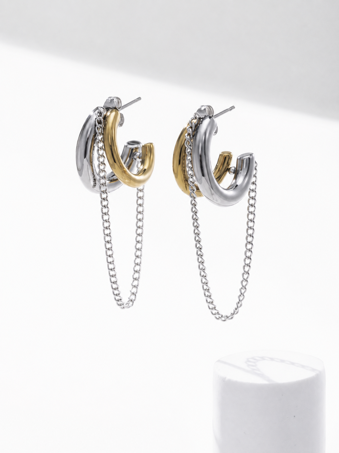 Chain Drop Hoop Earrings