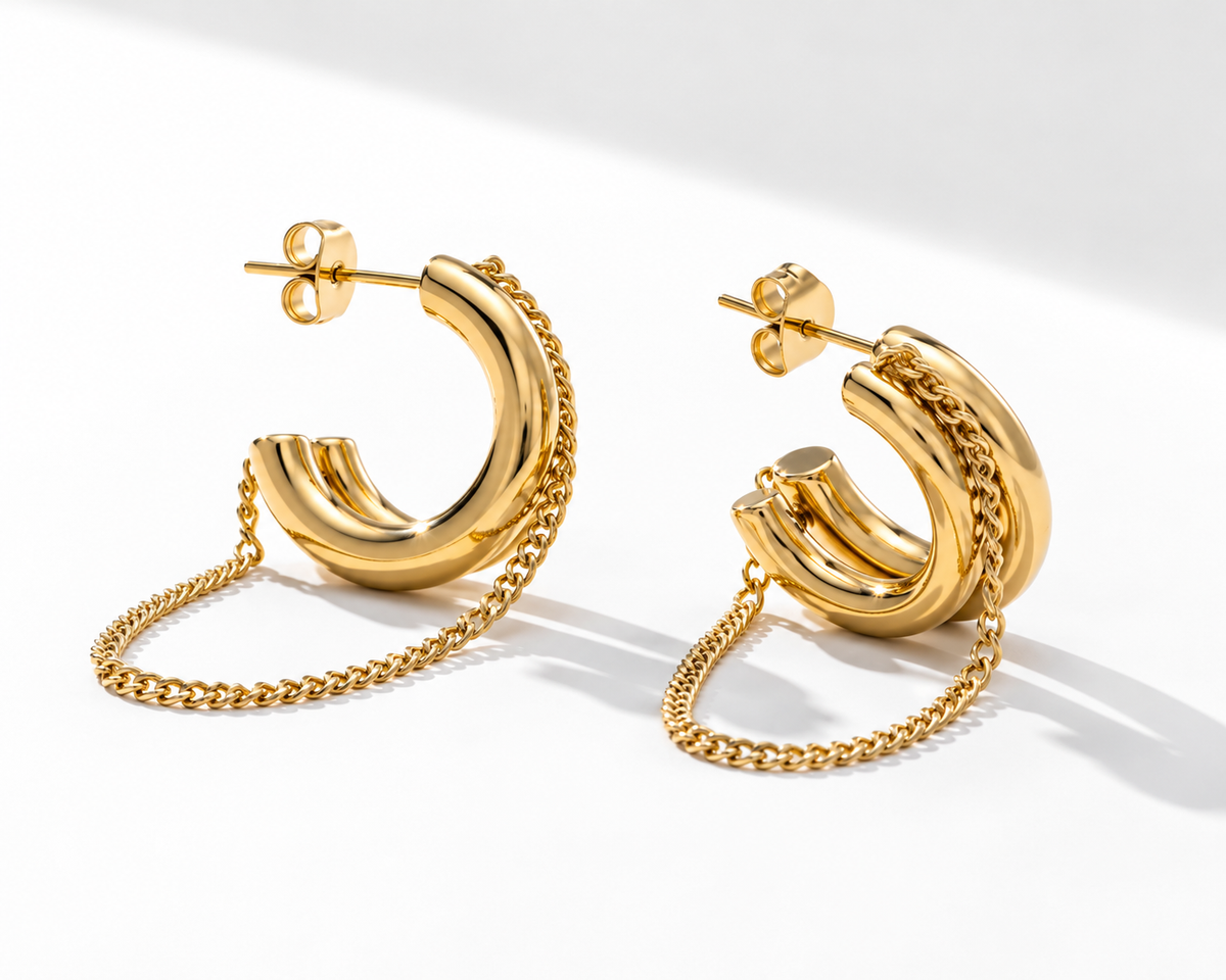 Chain Drop Hoop Earrings