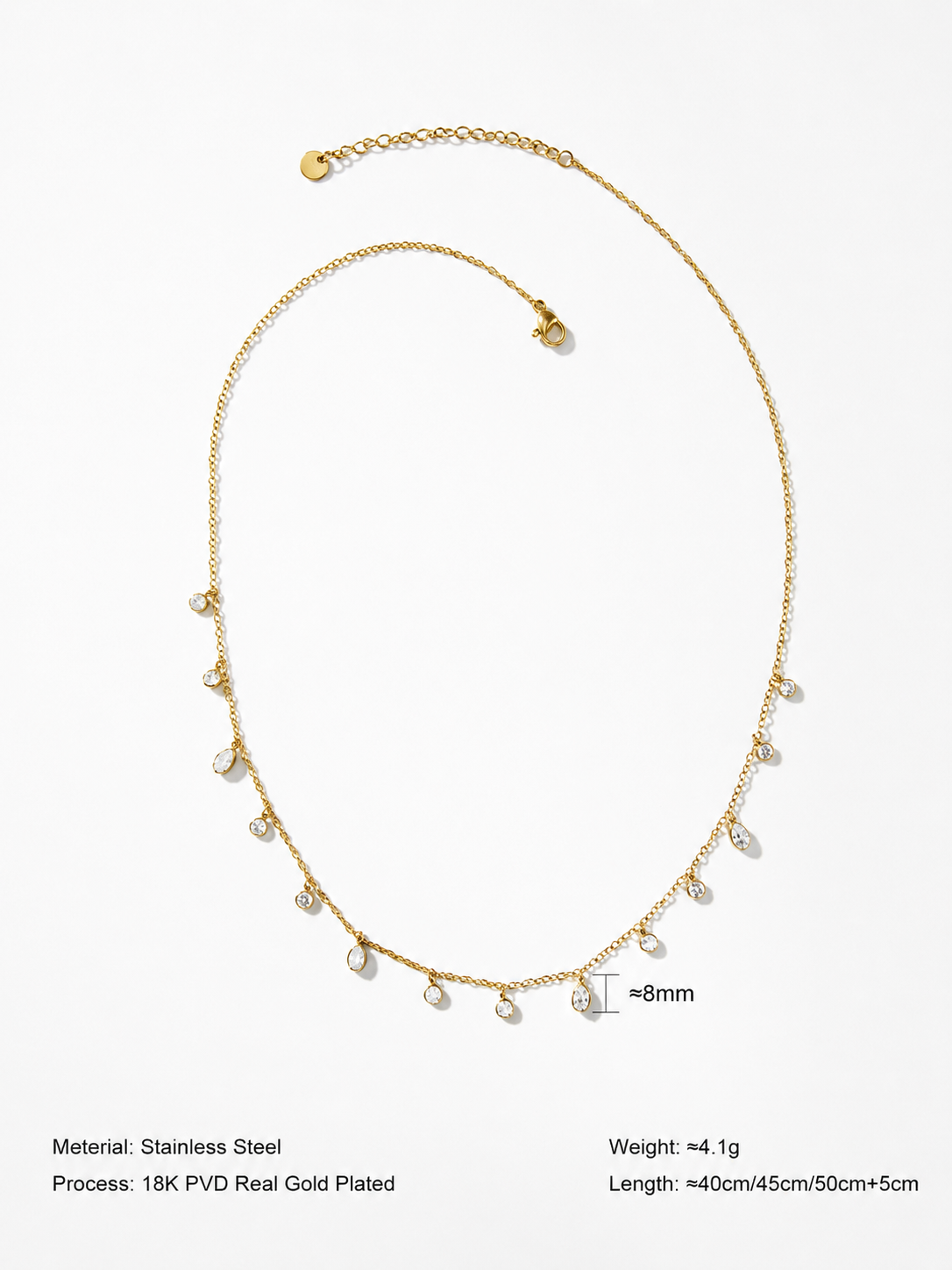 Dainty Crystal Charm Chain Necklace
