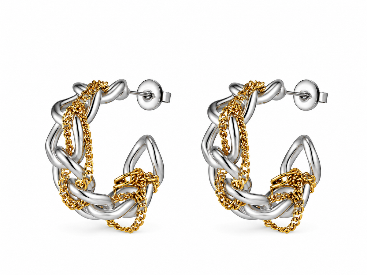 Luxe Dual-Tone Chain Hoop Earrings