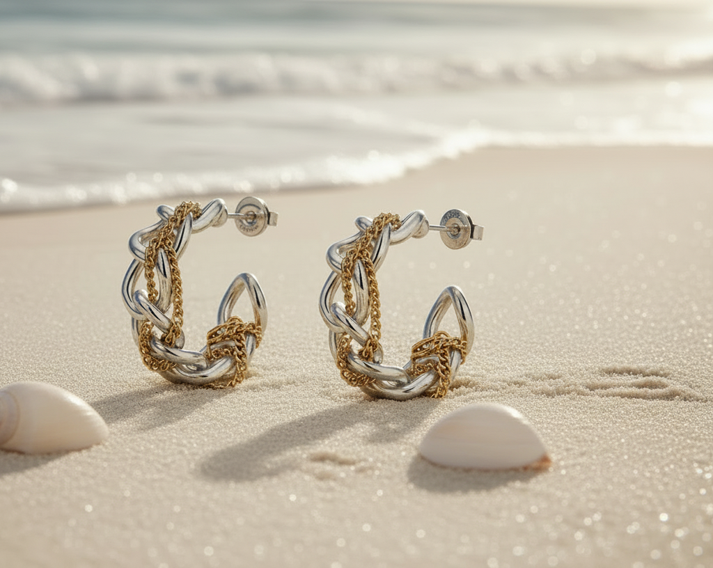 Luxe Dual-Tone Chain Hoop Earrings