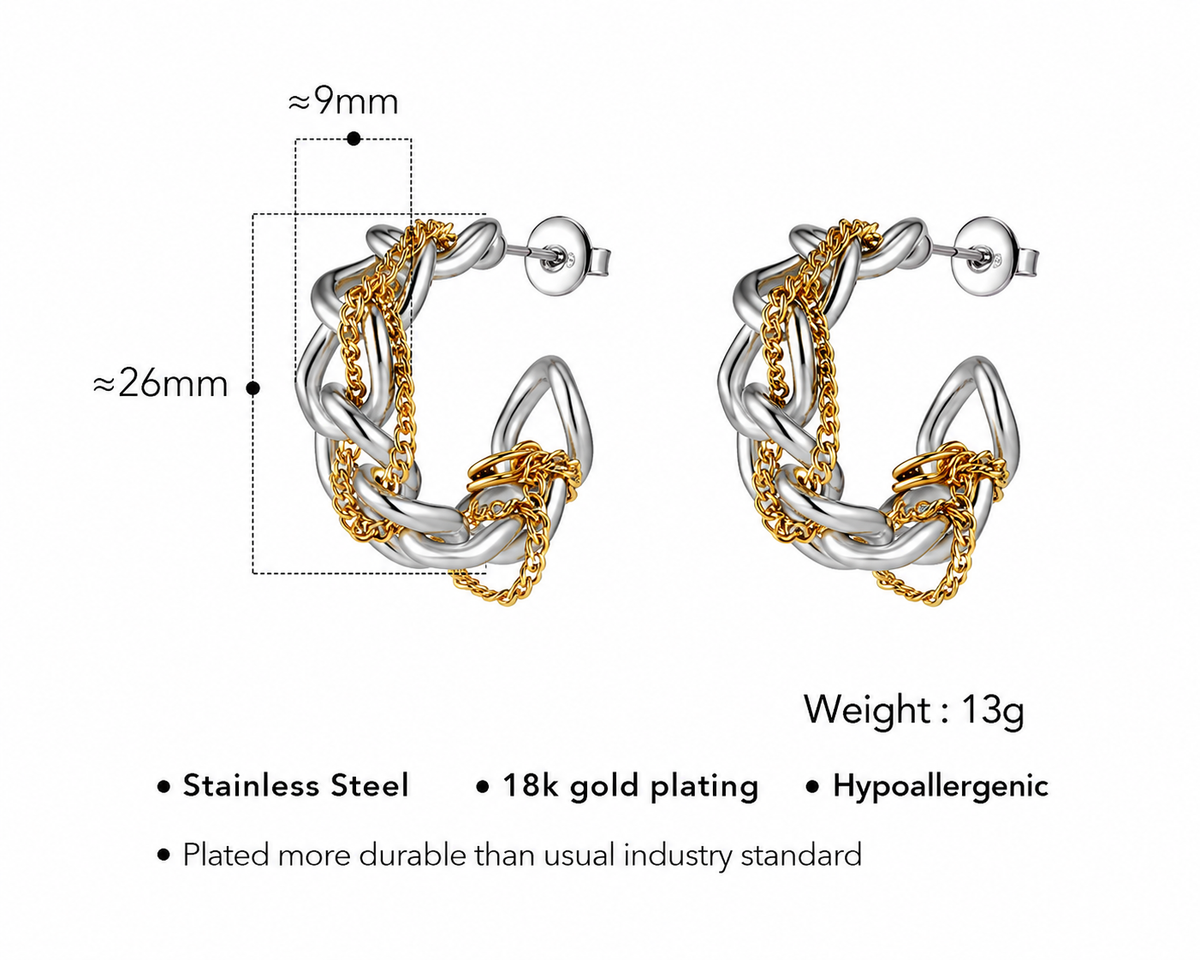 Luxe Dual-Tone Chain Hoop Earrings