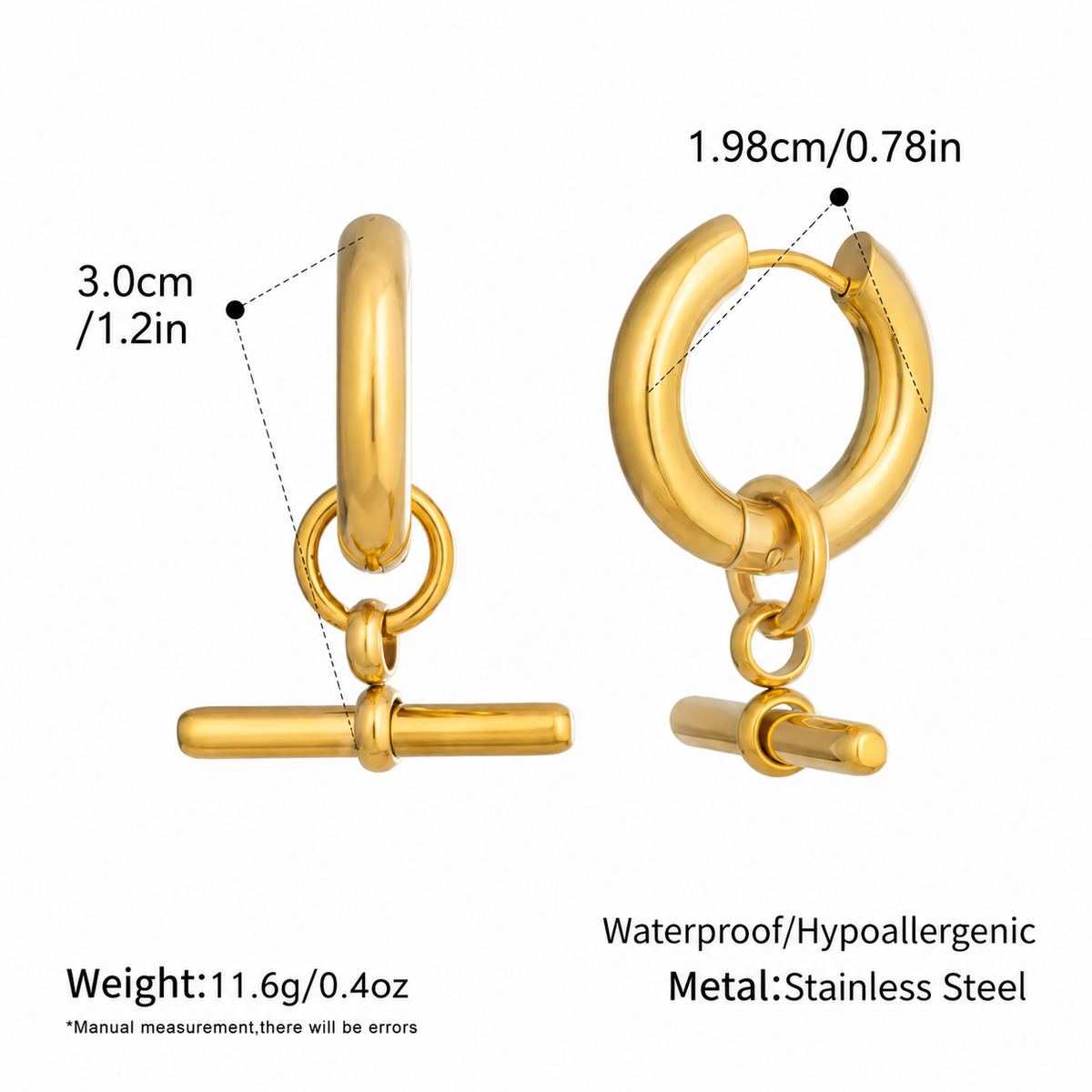 T-Bar Gold Hoop Earrings