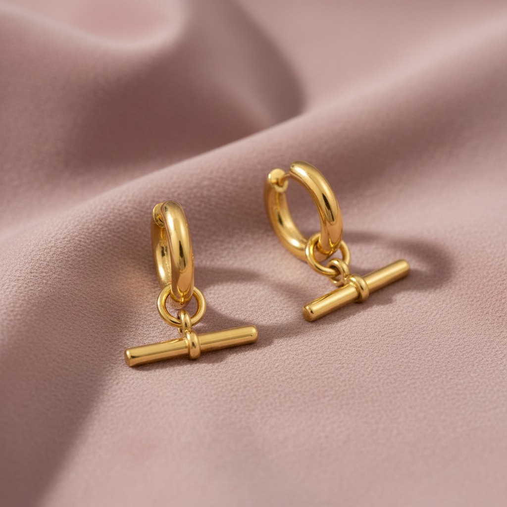 T-Bar Gold Hoop Earrings