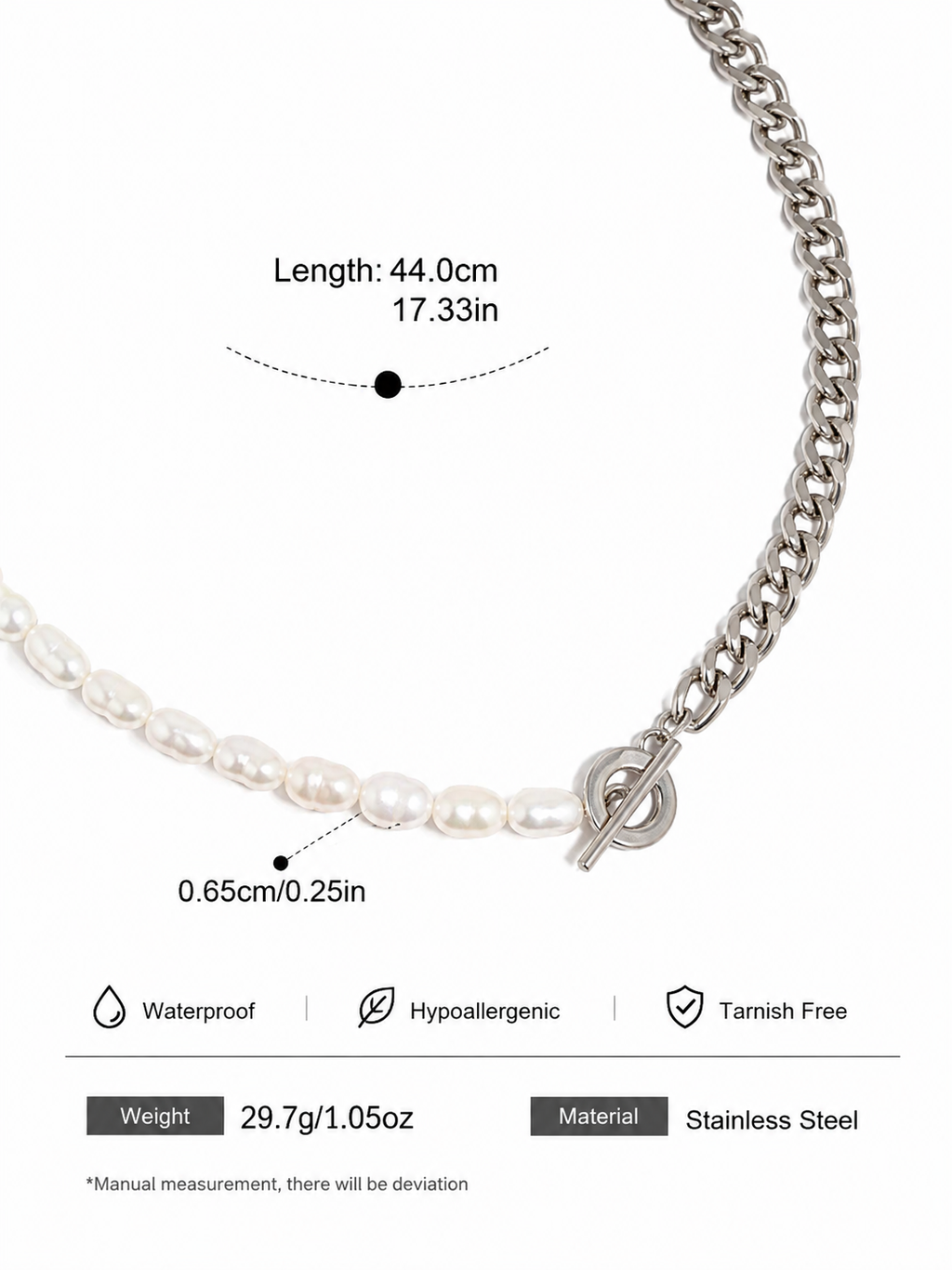 Pearl & Silver Chain Toggle Necklace