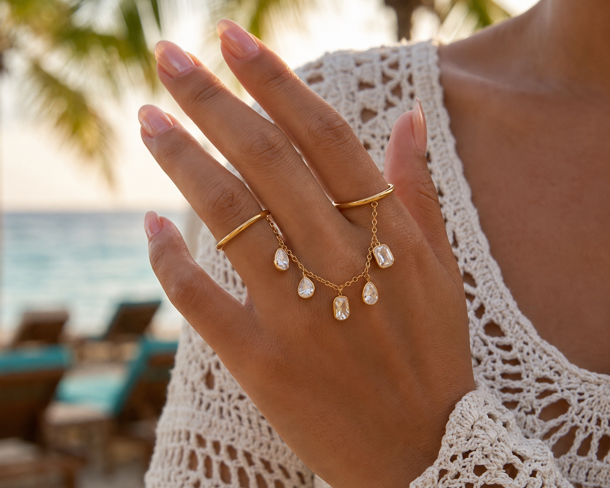 Golden Charm Ring Hand Chain