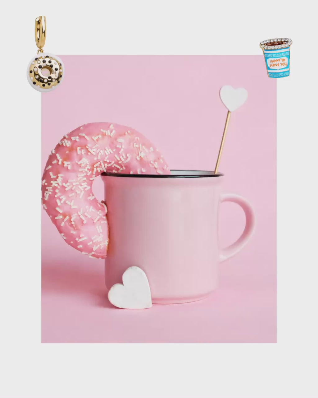 Sweet Treat Mismatch Hoop Earrings – Coffee Cup & Donut Gold-Plated Earrings